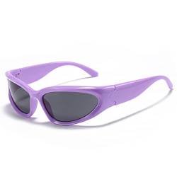 YUELUQU Futuristisch Sonnenbrillen Fahrradbrille für damen herren Y2K Sportbrille UV400 Schutz party brille rennrad brille (Purpur(R)-Grau(L)) von YUELUQU