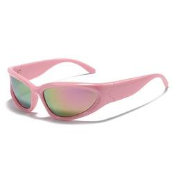 YUELUQU Futuristisch Sonnenbrillen Fahrradbrille für damen herren Y2K Sportbrille UV400 Schutz party brille rennrad brille (Rosa(R)-Rosa(L)) von YUELUQU