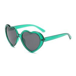 YUELUQU Herz Sonnenbrille Damen Herren Polarisierte 90er Vintage Festival accessoires Party brille (Transparent grün-grau) von YUELUQU