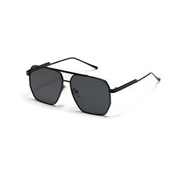 YUELUQU Polarisierte Retro-Sonnenbrille für Damen und Herren, Vintage-Schattierungen, UV400, klassischer großer Metallrahmen, schwarz grau, Medium von YUELUQU