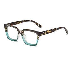 YUELUQU Rechteckige große Rahmen Brille Damen Fake brille Brillenfassungen UV400 Schutz Brille Ohne Stärke (Blau-leopard) von YUELUQU