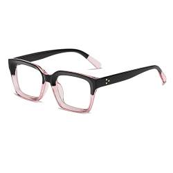 YUELUQU Rechteckige große Rahmen Brille Damen Fake brille Brillenfassungen UV400 Schutz Brille Ohne Stärke (Rosa-Schwarz) von YUELUQU