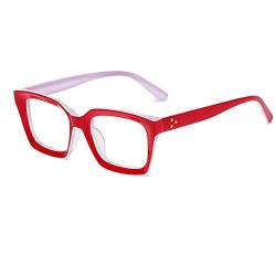 YUELUQU Rechteckige große Rahmen Brille Damen Fake brille Brillenfassungen UV400 Schutz Brille Ohne Stärke (Rot) von YUELUQU