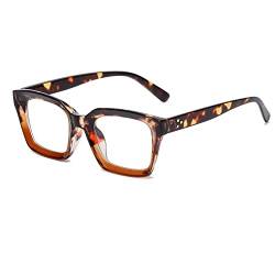 YUELUQU Rechteckige große Rahmen Brille Damen Fake brille Brillenfassungen UV400 Schutz Brille Ohne Stärke (Rot-leopard) von YUELUQU