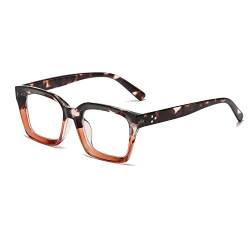 YUELUQU Rechteckige große Rahmen Brille Damen Fake brille Brillenfassungen UV400 Schutz Brille Ohne Stärke (Tee-leopard) von YUELUQU