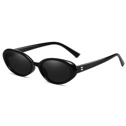 YUELUQU Retro Oval Sonnenbrillen，VintageTrendy Runde Sonnenbrillen für Damen Herren UV400 (Schwarz/grau) von YUELUQU