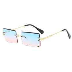 YUELUQU Retro Rahmenlose Sonnenbrille für Damen Herren Mode Retro Rechteck Brille Quadratische durchsichtige Sonnenbrille (A-Gold/Blau Rosa) von YUELUQU