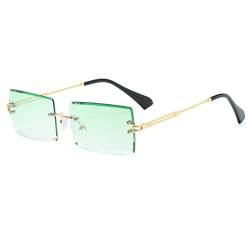 YUELUQU Retro Rahmenlose Sonnenbrille für Damen Herren Mode Retro Rechteck Brille Quadratische durchsichtige Sonnenbrille (A-Gold/grün) von YUELUQU