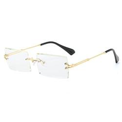 YUELUQU Retro Rahmenlose Sonnenbrille für Damen Herren Mode Retro Rechteck Brille Quadratische durchsichtige Sonnenbrille (A-Gold/transparent) von YUELUQU