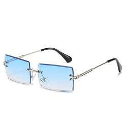 YUELUQU Retro Rahmenlose Sonnenbrille für Damen Herren Mode Retro Rechteck Brille Quadratische durchsichtige Sonnenbrille (A-Silber/blau) von YUELUQU