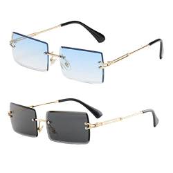 YUELUQU Retro Rahmenlose Sonnenbrille für Damen Herren Mode Retro Rechteck Brille Quadratische durchsichtige Sonnenbrille (B-blau+schwarz) von YUELUQU