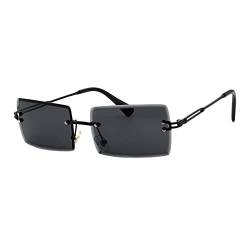 YUELUQU Retro Randlose rechteckige Sonnenbrille für Damen Herren Transparente Brille Y2K Vintage Brille, Schwarz, Medium von YUELUQU