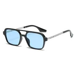 YUELUQU Retro Rechteckige Pilotensonnenbrille herren damen 70er vintage sonnenbrille fahrrad sonnenbrille mit UV400 Schutz (Schwarz/blau) von YUELUQU