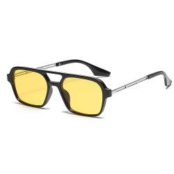 YUELUQU Retro Rechteckige Pilotensonnenbrille herren damen 70er vintage sonnenbrille fahrrad sonnenbrille mit UV400 Schutz (Schwarz/gelb) von YUELUQU