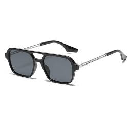 YUELUQU Retro Rechteckige Pilotensonnenbrille herren damen 70er vintage sonnenbrille fahrrad sonnenbrille mit UV400 Schutz (Schwarz/grau) von YUELUQU