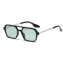 YUELUQU Retro Rechteckige Pilotensonnenbrille herren damen 70er vintage sonnenbrille fahrrad sonnenbrille mit UV400 Schutz (Schwarz/grün) von YUELUQU