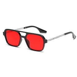 YUELUQU Retro Rechteckige Pilotensonnenbrille herren damen 70er vintage sonnenbrille fahrrad sonnenbrille mit UV400 Schutz (Schwarz/rot) von YUELUQU