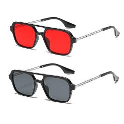 YUELUQU Retro Rechteckige Pilotensonnenbrille herren damen 70er vintage sonnenbrille fahrrad sonnenbrille mit UV400 Schutz (Srot+Sgrau) von YUELUQU