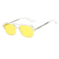 YUELUQU Retro Rechteckige Pilotensonnenbrille herren damen 70er vintage sonnenbrille fahrrad sonnenbrille mit UV400 Schutz (Transparent/gelb) von YUELUQU
