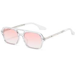 YUELUQU Retro Rechteckige Pilotensonnenbrille herren damen 70er vintage sonnenbrille fahrrad sonnenbrille mit UV400 Schutz (Transparent/rosa) von YUELUQU