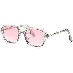 YUELUQU Retro Rechteckige Pilotensonnenbrille herren damen 70er vintage sonnenbrille fahrrad sonnenbrille mit UV400 Schutz (Transparent grau/rosa) von YUELUQU