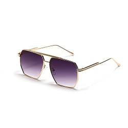 YUELUQU Retro übergroße quadratische Sonnenbrille für Damen Herren Vintage Shades UV400 Klassischer großer Metallrahmen (Gold/farbverlauf grau) von YUELUQU