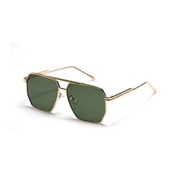 YUELUQU Retro übergroße quadratische Sonnenbrille für Damen Herren Vintage Shades UV400 Klassischer großer Metallrahmen (Gold/grün) von YUELUQU