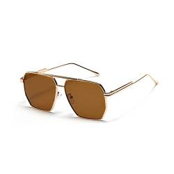 YUELUQU Retro übergroße quadratische Sonnenbrille für Damen Herren Vintage Shades UV400 Klassischer großer Metallrahmen (Gold/tee) von YUELUQU