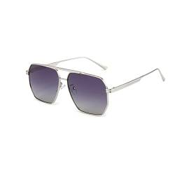 YUELUQU Retro übergroße quadratische Sonnenbrille für Damen Herren Vintage Shades UV400 Klassischer großer Metallrahmen (Silber/gray) von YUELUQU