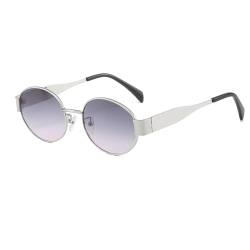 YUELUQU Runde Vintage Sonnenbrille Klassische Retro Metallrahmen Sonnenbrille Oval Punk für Frauen Männer Brille (Silber/Gray) von YUELUQU