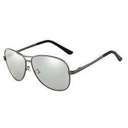 YUELUQU Sonnenbrille Herren Pilotenbrille Polarisiert Prämie Metall Rahmen Unisex Uv Schutz 400 (Dunkelgrauer/photochrom) von YUELUQU