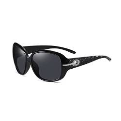 YUELUQU Übergroße polarisierte Damen-Sonnenbrille im Retro-Design mit Strasssteinen, dekorativ, modisch, großer Rahmen, Sonnenbrille, Schwarz-Schwarz, Large von YUELUQU