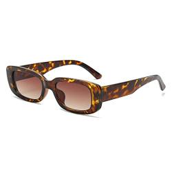 YUELUQU Vintage rechteckige Sonnenbrille modische Retro-Brille mit quadratischem Rahmen Für Damen Herren Mit Uv Schutz (A-Leopard) von YUELUQU