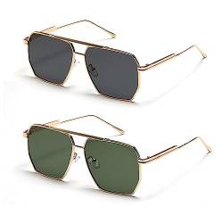 YUELUQU Vintage rechteckige Sonnenbrille modische Retro-Brille mit quadratischem Rahmen Für Damen Herren Mit Uv Schutz (Gold Grau+grün) von YUELUQU
