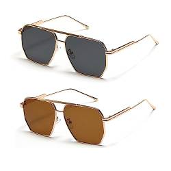 YUELUQU Vintage rechteckige Sonnenbrille modische Retro-Brille mit quadratischem Rahmen Für Damen Herren Mit Uv Schutz (Gold Grey+teeu) von YUELUQU