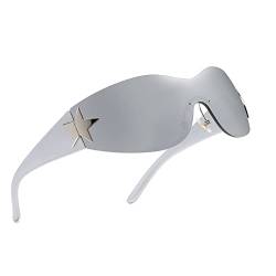 YUELUQU Y2K sonnenbrille für Damen und Herren futuristische sonnenbrille rahmenlose brille sonnenbrille damen groß (Silber) von YUELUQU
