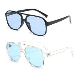 YUELUQU polarisierte sonnenbrille herren damen 70er vintage sonnenbrille retro sonnenbrille pilotenbrille fahrrad sonnenbrille (S-blau +T-blau) von YUELUQU