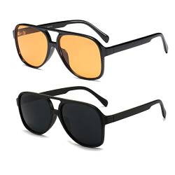 YUELUQU polarisierte sonnenbrille herren damen 70er vintage sonnenbrille retro sonnenbrille pilotenbrille fahrrad sonnenbrille (S-gelb+S-schwarz) von YUELUQU