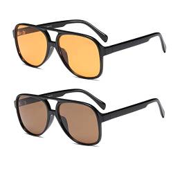 YUELUQU polarisierte sonnenbrille herren damen 70er vintage sonnenbrille retro sonnenbrille pilotenbrille fahrrad sonnenbrille (S-gelb+S-tee) von YUELUQU