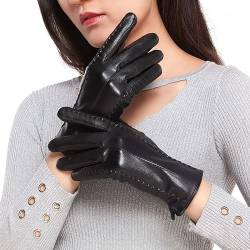 YUEMING Winterhandschuhe Touchscreen-Damenhandschuhe, simulierte gewaschene Lederhandschuhe, Herbst- und Winter-PU-warme Voll-Touchscreen-Handschuhe (schwarz) von YUEMING