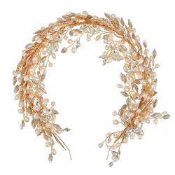 1 Stück Braut Kopfbedeckung Braut Tiara Damen Mode Stirnbänder Perlen Zubehör for Frauen Cosplay Kostüm Kopfbedeckung Hochzeit Stirnband Perlen Haar Dekor Perlen Stirnband Braut Haarband Gold von YUEMUZY