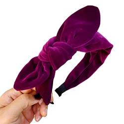 Haarnadel-Retro-Bowknot-Stirnbänder for Mädchen und Frauen, einfarbig, Schleife, Damen-Haarreifen, Haarschmuck, Damen-Haarband, Hasenohren, Haarreifen, Rot (Color : Purple) von YUEMUZY