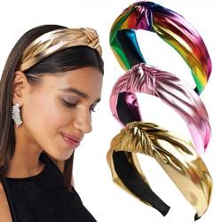 Modische Stirnbänder für Damen und Mädchen, 3 Stück, britischer Retro-Stil, PU-Leder, rutschfeste Stirnbänder, breiter Rand, Druck-Haarspange, grenzüberschreitende Haarspange von YUEYINGMG