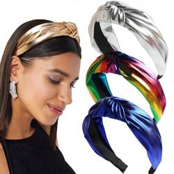 Modische Stirnbänder für Damen und Mädchen, 3 Stück, britischer Retro-Stil, PU-Leder, rutschfeste Stirnbänder, breiter Rand, Druck-Haarspange, grenzüberschreitende Haarspange von YUEYINGMG