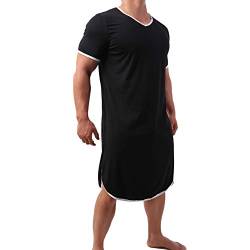 Herren Pyjama Tops Baumwolle Nachthemd Schlafshirts Bequem Nachtwäsche Nachthemden Lose Pyjama Roben, Schwarz , M von YUFEIDA