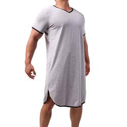 Herren Pyjama Tops Baumwolle Nachthemd Schlafshirts Bequem Nachtwäsche Nachthemden Lose Pyjama Roben, grau, L von YUFEIDA