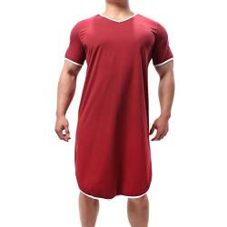 Herren Pyjama Tops Baumwolle Nachthemd Schlafshirts Bequem Nachtwäsche Nachthemden Lose Pyjama Roben, rot, M von YUFEIDA