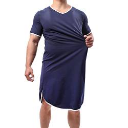 Herren Pyjama Tops Baumwolle Nachthemd Schlafshirts Bequem Nachtwäsche Nachthemden Lose Pyjama Roben (Marineblau, M) von YUFEIDA