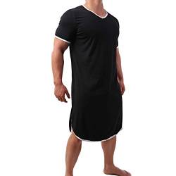 Herren Pyjama Tops Baumwolle Nachthemd Schlafshirts Bequem Nachtwäsche Nachthemden Lose Pyjama Roben (Schwarz, XL) von YUFEIDA
