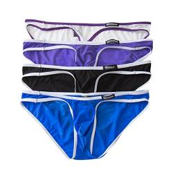Herren Transparent Bikini Slips Unterwäsche Sexy Low Rise Short Hose 4er Pack, Black&white&purple&blue, M von YUFEIDA
